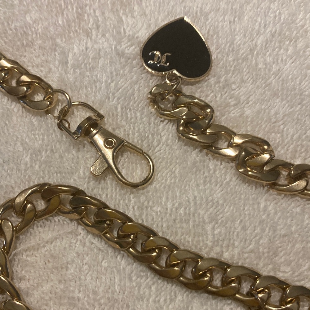 Belt Juicy Couture Gold Chain Black Hearts Charns  M/L 47.5" - Picture 3 of 4